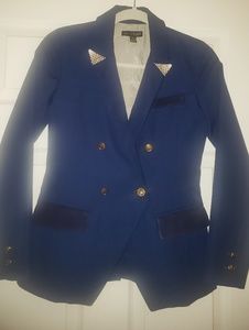 MEI NY Navy Double Breasted Blazer Wool Suede Sz 0